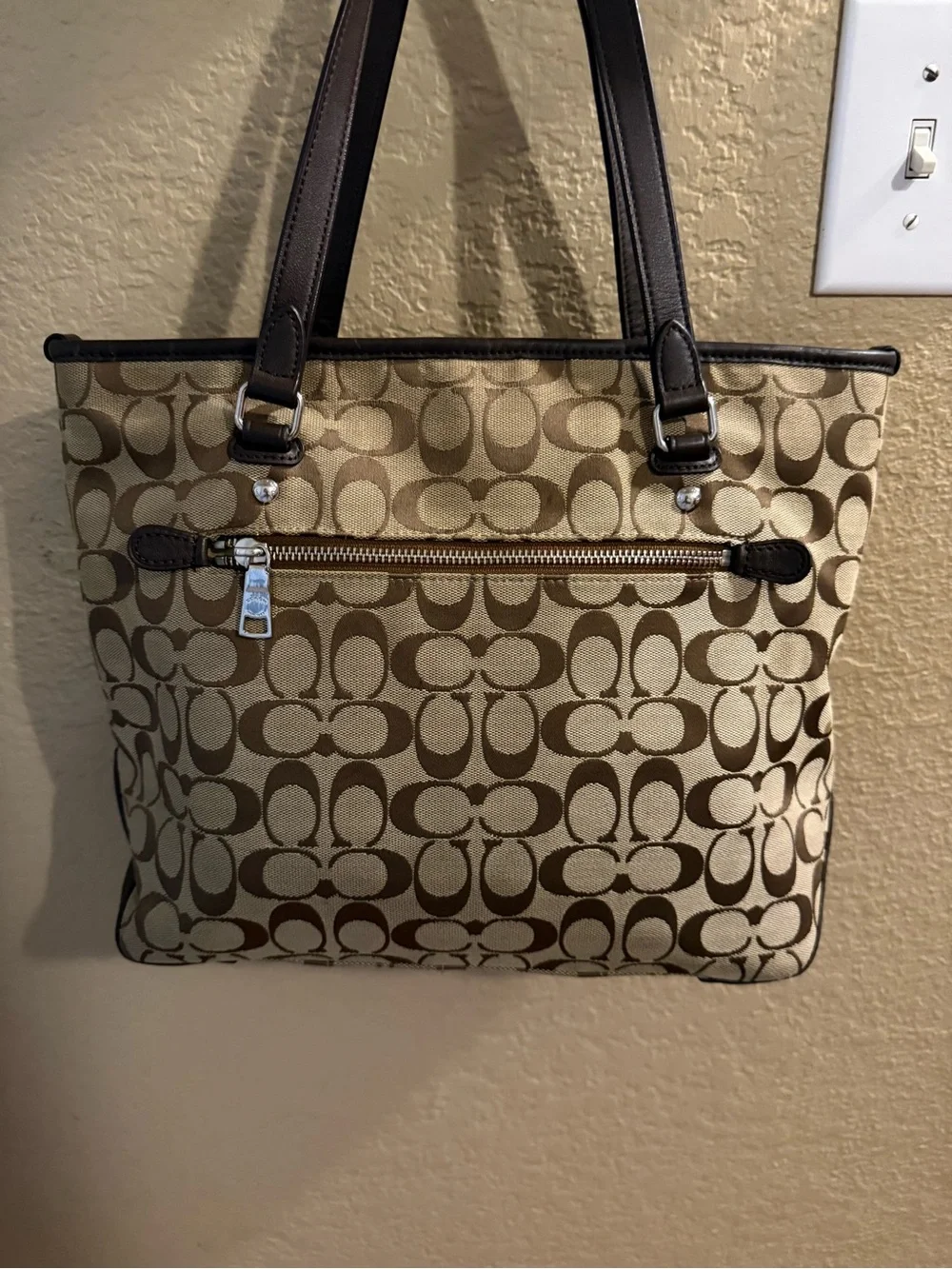 Coach Canvas Signature Tote in Khaki and Brown